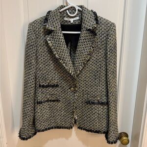 Veronica Beard Fabian Tweed Metallic Fringe Blazer